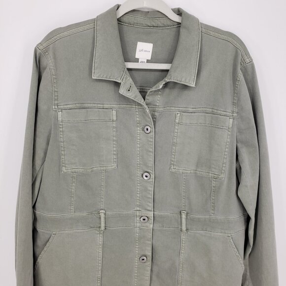 J. Jill Tahoe Denim Long Utility Jacket LP Women's Button Down Cotton Sage Green - Picture 5 of 11